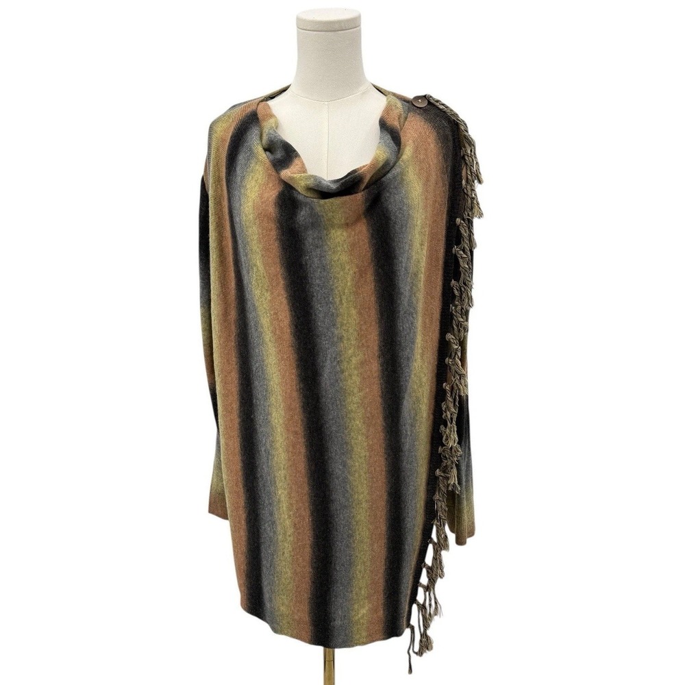 Cato‎ Cowl Neck Fringe Sweater Tunic Womens XL Boho Knit Earth Tone NWT